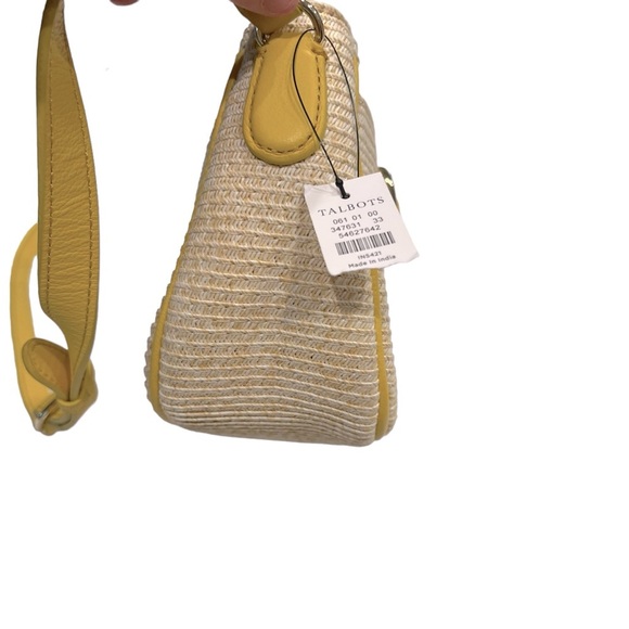 Talbots Straw Crossbody With Leather Trim Yellow Summertime Purse NWT - Picture 5 of 15